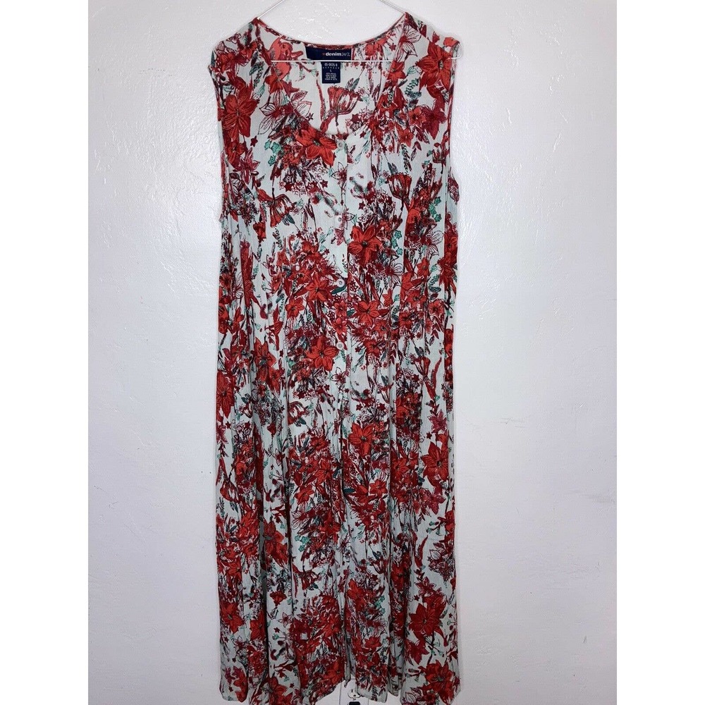 Denim 24/7 1X Sleeveless Floral Button Dress 90s